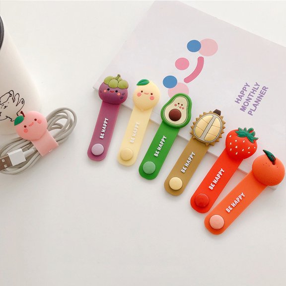 5Pcs Cartoon Fruit PVC Wire Organizer  Cable Clip Holder for Earphones, Cute Desk Accessory Tidy Up Charging Cables, Fun Office Gift Random Colors