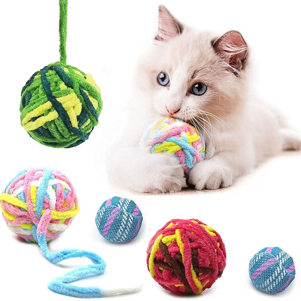 5Pcs Cat Ball Toys Colorful Woolen Yarn Balls Builtin Bell for Cats