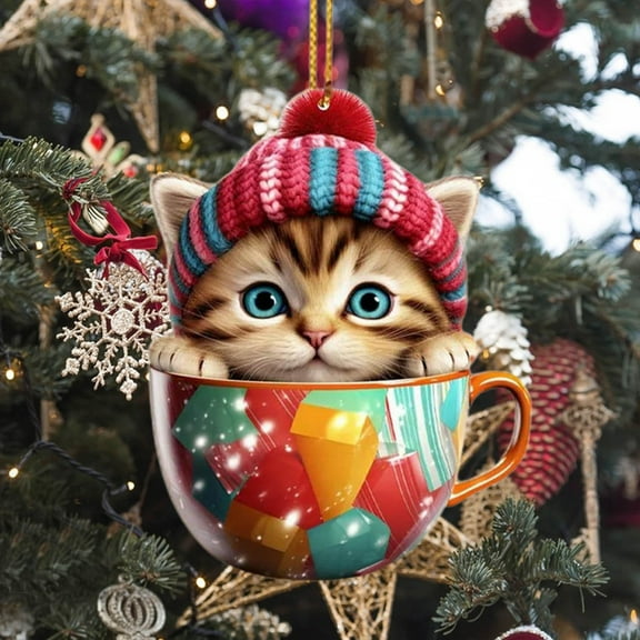 5Pcs Cat Christmas Ornament under $5! Xqxayjr Cat Christmas Tree Ornament 2025, Acrylic Flat Feline Pendant, Holiday Party Decor for Car Home, Cute Kitty Themed Gift, Christmas Decoration for