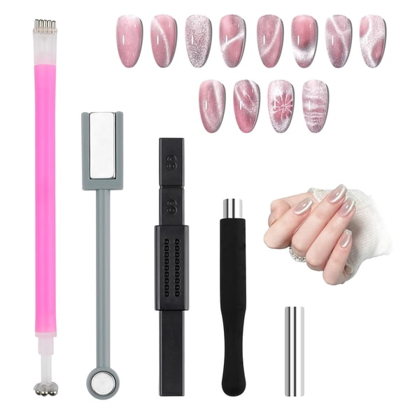 5Pcs Cat Eye Magnet for Nails,Gel Nail Polish Magnet Wand Strong Suction Board Nail Manicure Tool Set,Double Head Nail Magnetic Cat Eye Nail Magnets Cat eye Magnet for Home DIY, Salon, Studio