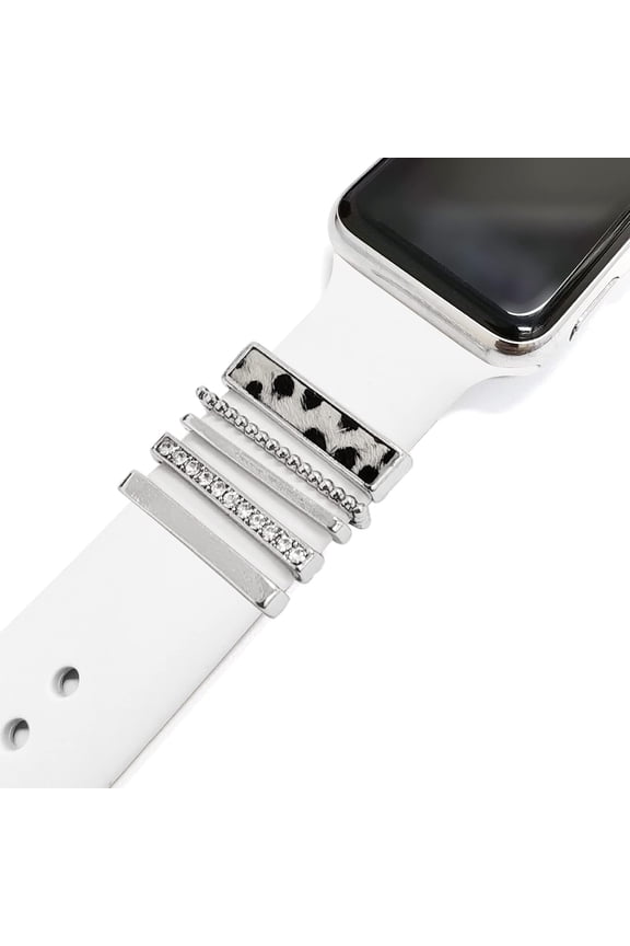 5Pcs Charms for Apple Watch band 41mm 45mm 40mm 44mm 38mm 42mm 46mm 49 Women,Diamond+Metal Jewelry Decorative Ring For iWatch series 10 9 8 7 6 5 4 3 se,Galaxy watch 7/6/5/4,Silicone strap Accessories