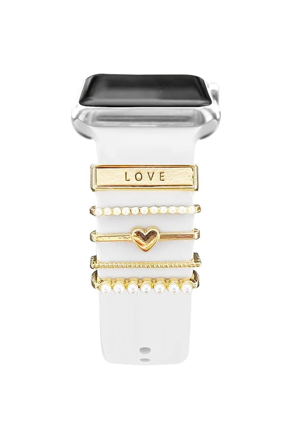 5Pcs Charms for Apple Watch band 41mm 45mm 40mm 44mm 38mm 42mm 46mm 49mm Women,Diamond+Metal Jewelry Decorative Ring For iWatch series 11 10 9 8 7 6 5 4 se 3/2,Galaxy watch 7/6/5/4,Strap Accessories