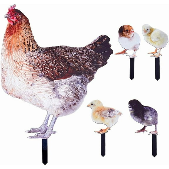 5Pcs Chicken Yard Art Garden Hen Decoration Acrylic Statue Rooster Animal Stake Double Sided Printing Outdoor Stakes Sculpture Yard Sign Art Decor Plug Ornament for Farmhouse Lawn