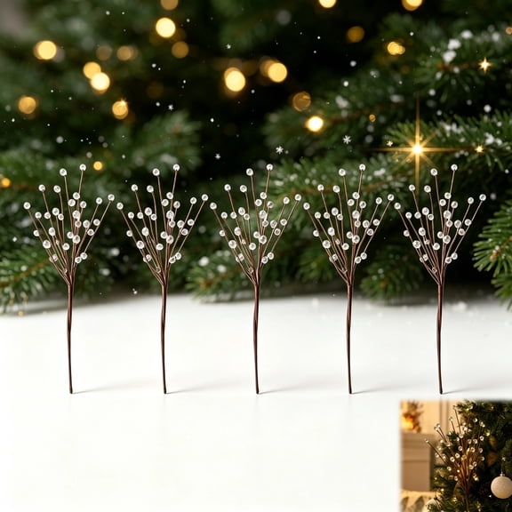 5Pcs Christmas Crystal Floral Branch Picks, Gold Wired Acrylic Bead, Decorative Stems for Christmas Tree, Table Centerpieces, Wedding Bouquets & Holiday DIY Projects
