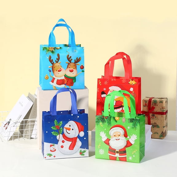 5Pcs Christmas Gift Bags, Christmas Gift Bags Christmas Gift Bags Bulk with Handles Christmas Xmas Holiday Gift Treat Bags for Kids Girls Party Supplies