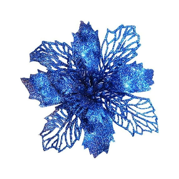 5Pcs Christmas Glitter Mesh Holly Leaf Artificial Poinsettia Flowers Picks Tree Ornaments 10×10cm for Christmas Tree Wreath Garland Floral Gift Winter Wedding Holiday Decoration