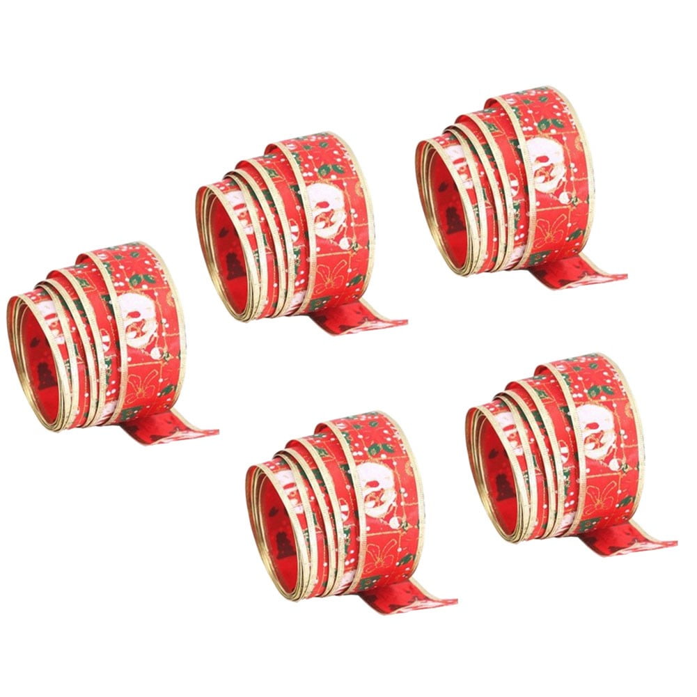 5Pcs Christmas Ribbon Gold Gift Christmas Tree Decorations Diy Lace Bows Christmas Decorations