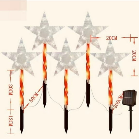 5Pcs Christmas Solar Lights Outdoor Waterproof, 20.5" Cute Stars Christmas Decorations Solar Pathway LED Lights, Garden Decorations Lights, Christmas Ornaments Outdoor Solar Lights for Yard