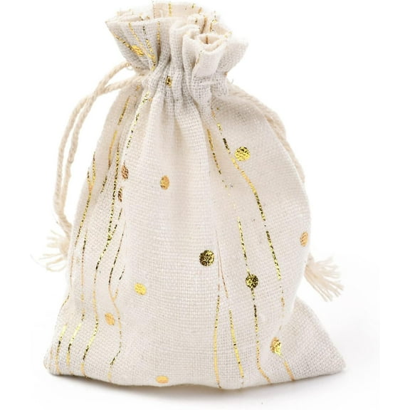 5Pcs Christmas Theme Cotton Fabric Cloth Bag Drawstring Bags Wave Pattern Gift Wrap Bags