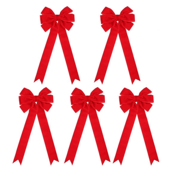 5Pcs Christmas Tree Bow Set Velvet Christmas Bows Elegant Christmas Velvet Bows for Tree Topper Wreath Decoration Gift Wrapping (Red)