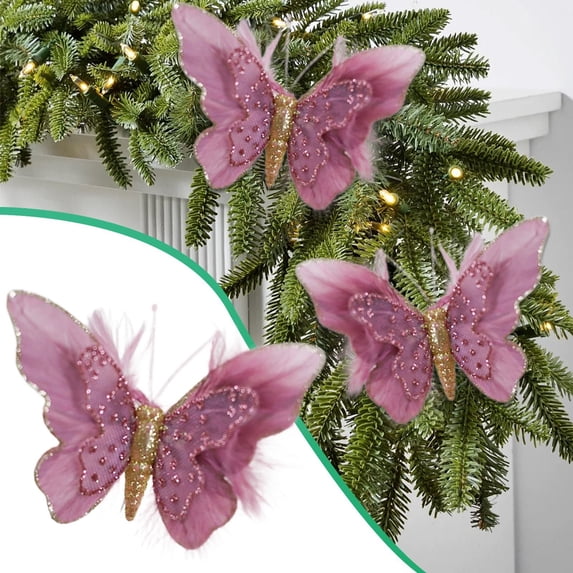 5Pcs Christmas Tree Decor, Glitter Butterfly Ornaments, Colorful Butterfly Christmas Decorations Artificial Ornaments with Clips for Xmas Holiday Crafts