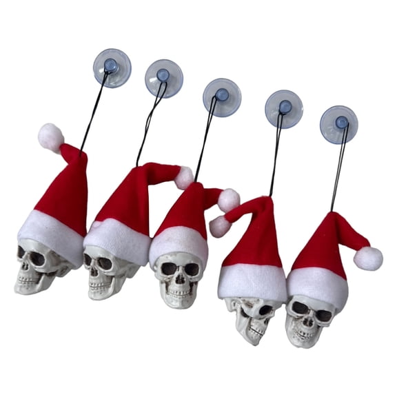 5Pcs Christmas Tree Decorations Plastic Skull Halloween Decorations With Santa Hat For Mantels Door Window Display