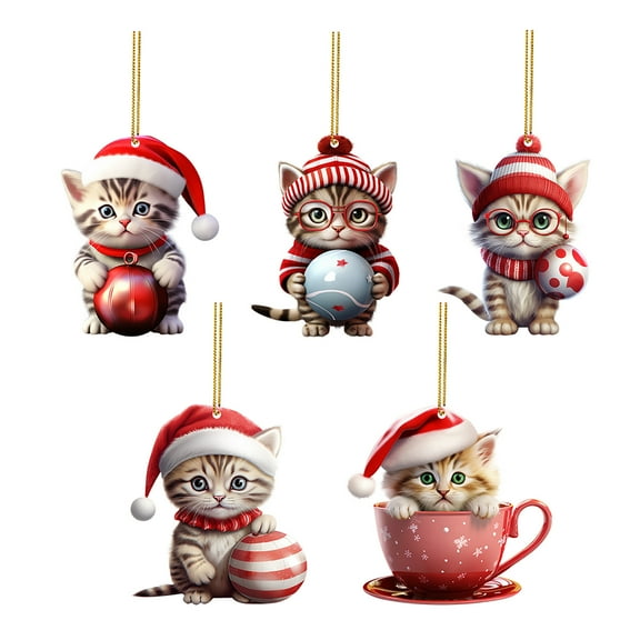 5Pcs Christmas Tree Ornaments Cat Hanging Decorations, Christmas Tree Decorative Cat Decor Pendant, Cat Ornaments, for Cat Lovers Home Decor Gifts for Christmas Tree Ornaments Set