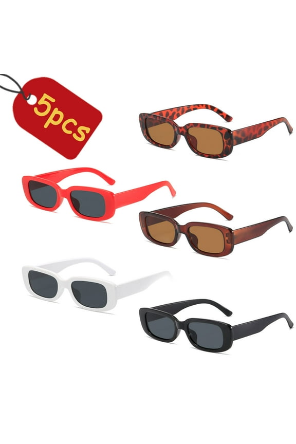 5Pcs Classic All-wrap Sunglasses Rectangular Sunglasses Polarized Lens UV Blocking for Men and Women