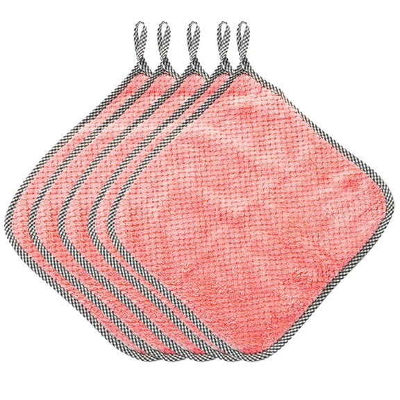 5Pcs Cleaning Cloths,Kitchen Cloth Dish Towels,Multipurpose Polyester Cleaning Cloths, Multipurpose Polyester Dishwashing Rags for Wet and Dry, for Washing Dishes, Sinks, Counters, Stove Tops(Pink)