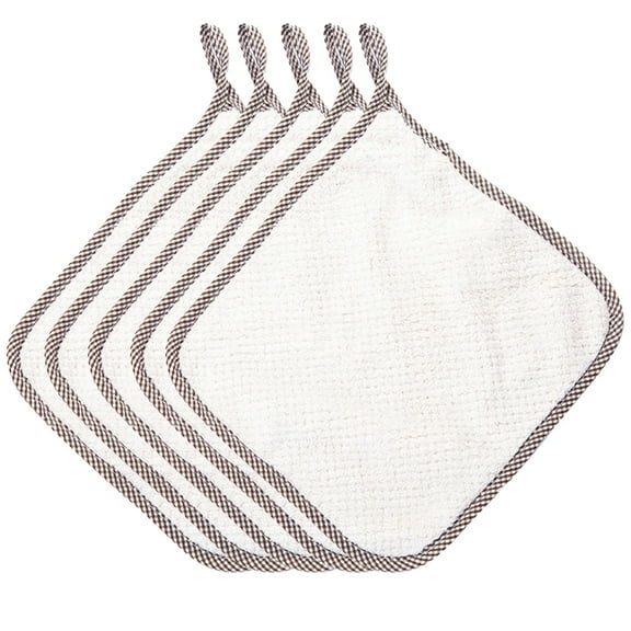 5Pcs Cleaning Cloths,Kitchen Cloth Dish Towels,Multipurpose Polyester Cleaning Cloths, Multipurpose Polyester Dishwashing Rags for Wet and Dry, for Washing Dishes, Sinks, Counters, Stove Tops(Beige)