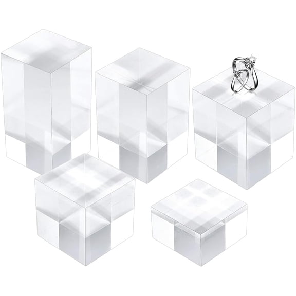 5Pcs Clear Acrylic Cube Display Block 1.2/ 2/ 2.4/ 3.2/ 4 Inch High Solid Display Pedestal Stand for Gem Jewelry Display Displaying Pop Figures Cosmetic Showing 2x2inch