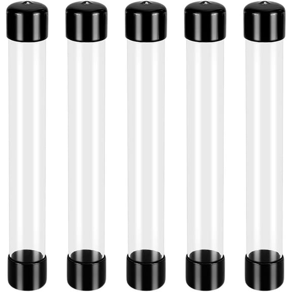 5Pcs Clear Rigid Plastic Tubing with Caps 8 Inch/205mm Length Round Plastic Tubing ID 0.91Inch Portable Storage Tube Polycarbonate Tube for Incense Sticks Beads Item Storage