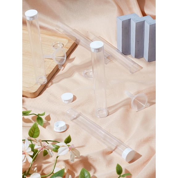 5Pcs Clear Tube Plastic Bead Containers with Lids Large Empty Tubes with 2Pcs Funnel Hopper Wide Mouth Multipurpose Plastic Funnels for Liquid Spices Lotion Oils Perfume Clear DIY