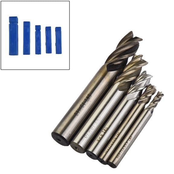 5Pcs Cnc End Mill Cutter Milling Machine Hss Straight Shank Drill Bit 4 Flutes