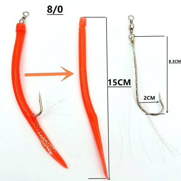 5Pcs Codfishfishing Eel Tube Jig Bait Shank Offset Hook Barbed Octopus Hook Red 8