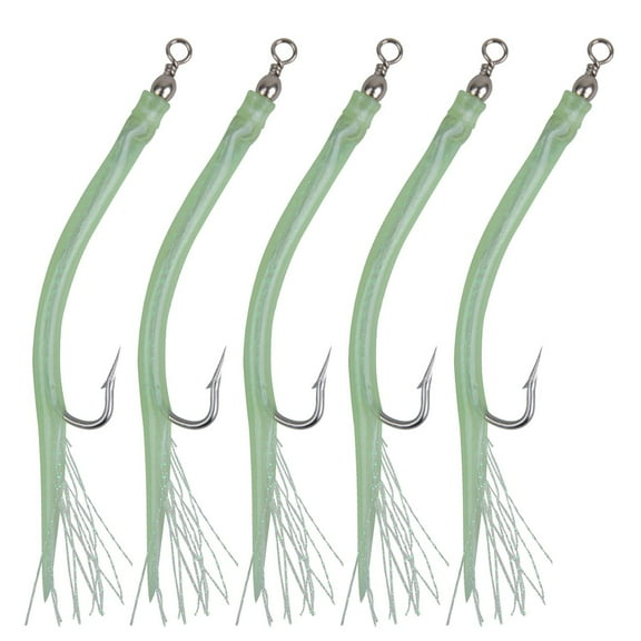 5Pcs Codfishfishing Eel Tube Jig Bait Shank Offset Hook Barbed Octopus Hook green 8