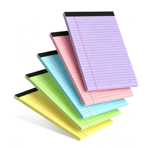 5Pcs Colored Note Pads 5x8 Inch Notebook Wide Legal Ruled Pads, 50 Sheets Wide Legal Ruled Color Notepads for Office Supplies