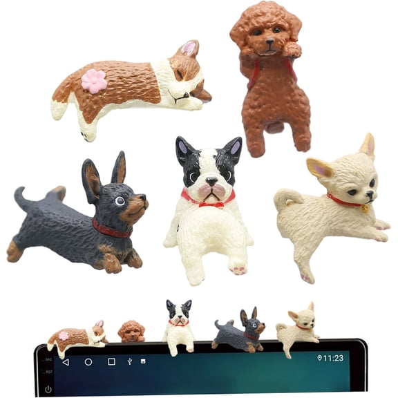 5Pcs Computer Monitor Decor Mini Puppy Figurines,Hand-Painted Cartoon Dog Desk Accessories,Dog Car Interior Ornaments for Dashboard and Rearview Mirror,Small Dog Statues for Office Desk Shelf Display