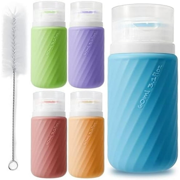 5Pcs Condiment Squeeze Bottles - 2 OZ Salad Dressing Container To Go, Leakproof Sauce Containers for Lunch Box, Silicone Squeeze Bottle for Sauces & Liquids, Travel Size Condiment Containers with Lids