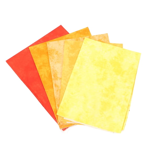 5Pcs Cotton Quilting Fabric Patches Smudge Dyed Soft Patchwork Material for Handicraft DIY Repair, Reddish Yellow Color, 19.7 inches / 50 cm Long, 17.7 inches / 45 cm Wide