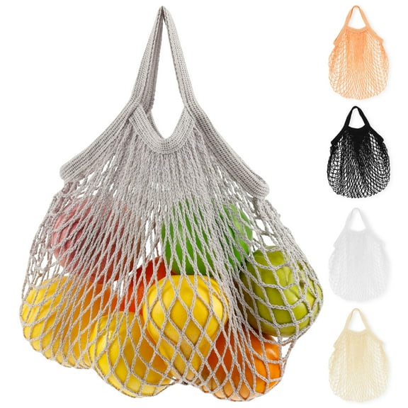 5Pcs Cotton Woven Mesh Bag High Load Bearing Capacity Storage Mesh Pocket Large Capacity Crochet Market Bag for Fruits Vegetables