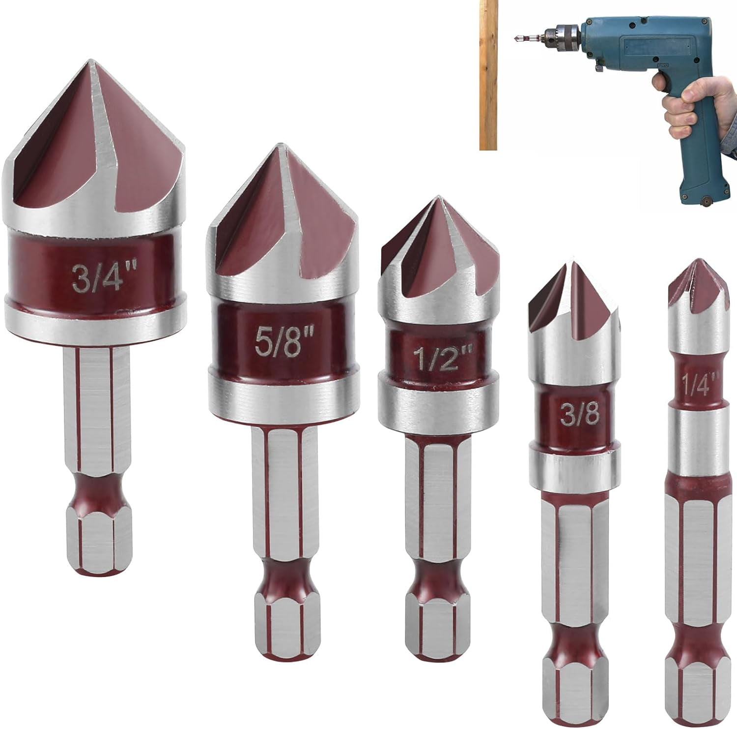 5Pcs Countersink Drill Bit Set for Metal, M35 Cobalt Countersunk Drill