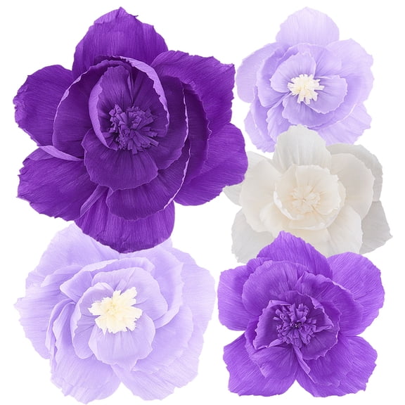 5Pcs Crepe Paper Flowers Purple Paper Flower Artificial Large Tissue Handmade Floral 3D Wall Decorations for Backdrop Table Centerpieces Decor