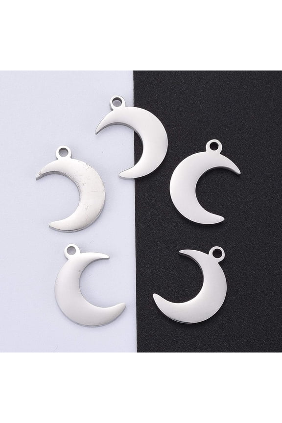 5Pcs Crescent Moon Blank Tag Charms 304 Stainless Steel Flat Moon Crescent Blank Stamping Tag Pendants 16x11x1.8mm Metal Flat Moon Pendants with 1.5mm Hole Stainless Steel Color for Crafting