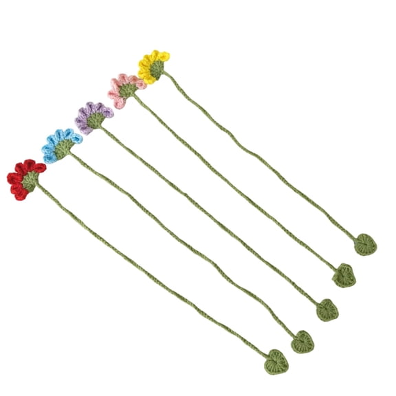 5Pcs Crochet Flower Bookmarks Book Page Clips Knitted Bookmarks Floral Book Page Marker for Teacher Book Lover Reader