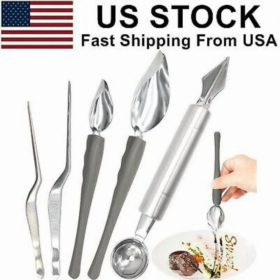 5Pcs Culinary Drawing Decorating Spoon Set Drizzle Melon Baller Spoons Cooking