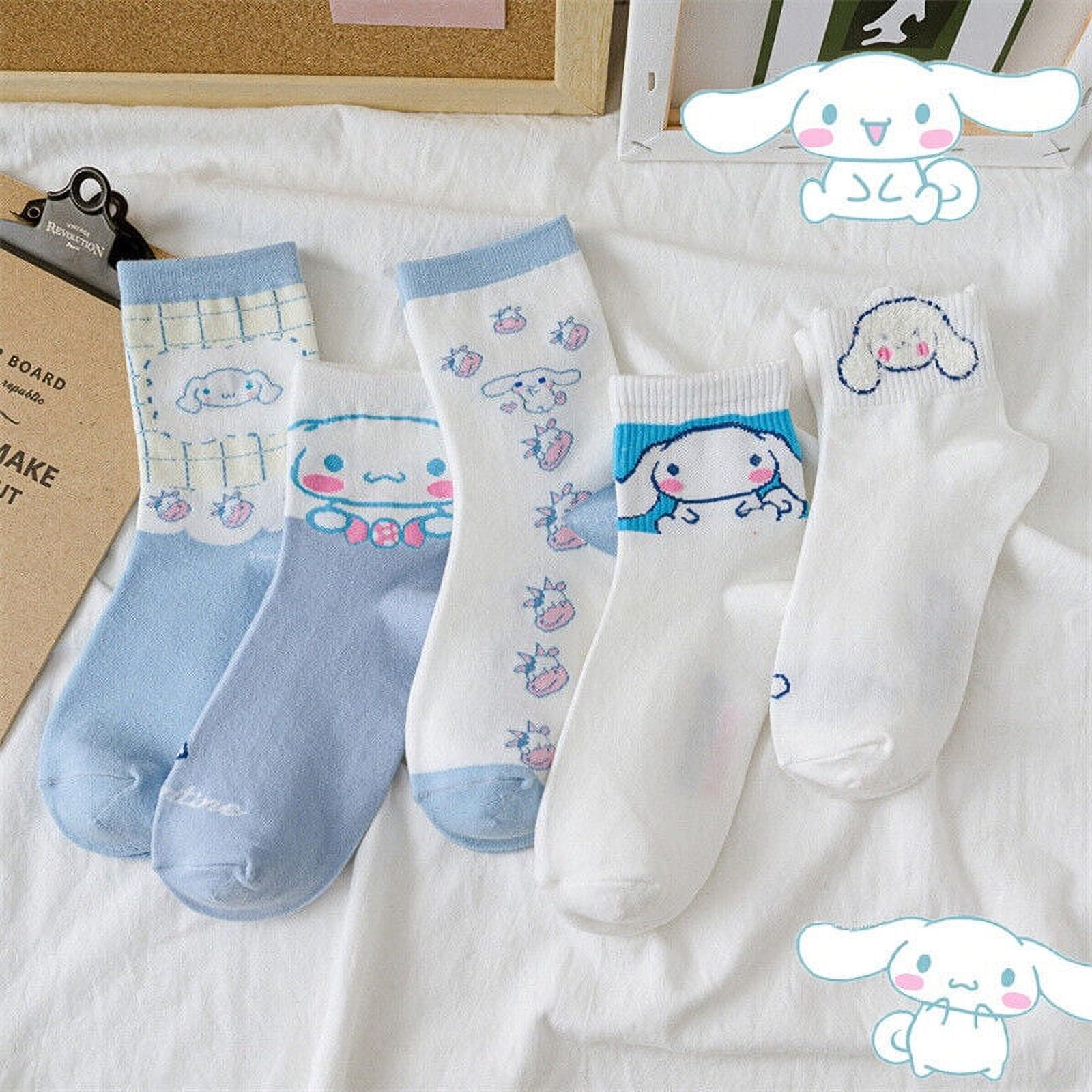 5Pcs Cute Cartoon Cotton Socks Cinnamoroll Girls Cute Midcalf Socks