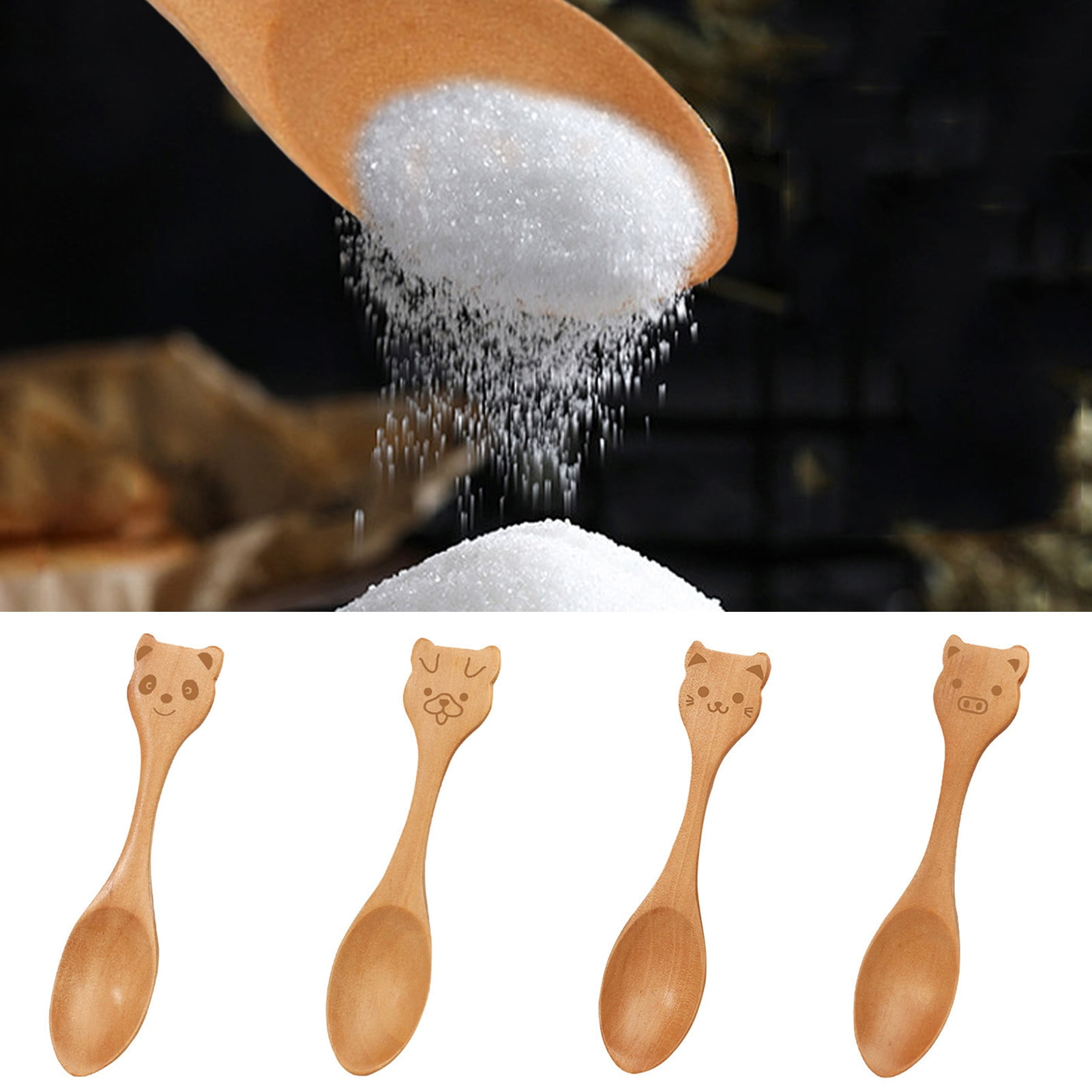 5Pcs Cute Cartoon Wooden Spoons Safe Tableware for Kids, Wide Application, Multifunctional