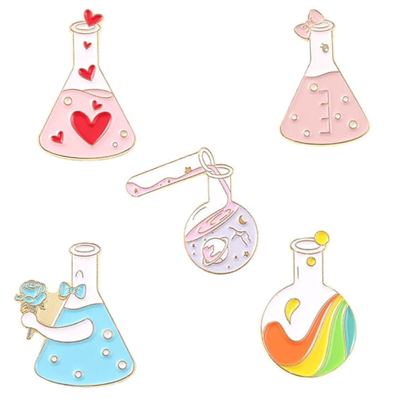 5Pcs Cute Chemical Beaker Enamel Brooches Badges Pin Fun for Party Jackets Decor