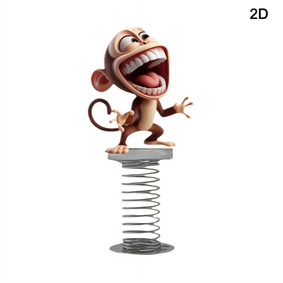 5Pcs Cute Funny Big Mouth Monkey 2D Acrylic Spring Ornaments, Car Shaking Toy, Trendy Desktop & Auto Decor