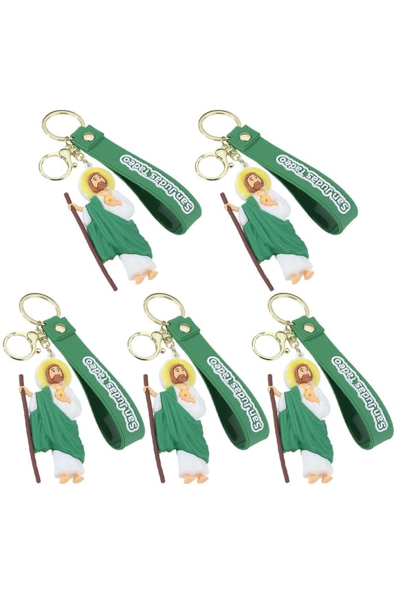 5Pcs Cute Jesus Keyrings with Wristlet San Judas Tadeo Keychains Fashion Key Holder for Birthday Christmas Stocking Favor