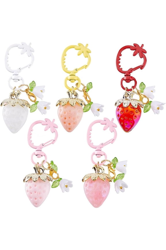 5Pcs Cute Strawberry Keychain Strawberry Bag Charm Fruit Aesthetic Keyring Keychain for Women Camera Bag Backpack diy