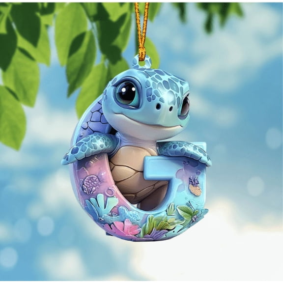 5Pcs Cute Turtle Letter Ornament! Bzdzmqm Sea Turtle Alphabet Ornament A to Z, Acrylic Letter Shaped Decor, Cute Turtle Pendant forKidsRoom Nursery Wall, Educational LearningToy, Birthday Party Gift,