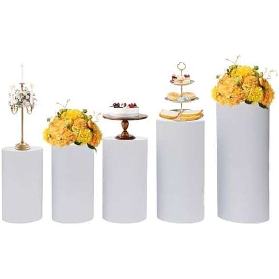 5Pcs Cylinder Pedestal Art Decor Stand For Wedding Cake Display Pillars Plinths Modern Floor-Standing Cylinder Stands Strong Load-bearing Capacity For Party Wedding Decoration Birthday (White)