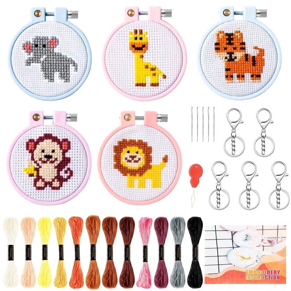 Laffact Diy Jungle Animals Cross Stitch Embroidery Kit for Handmade Class,5 Counts