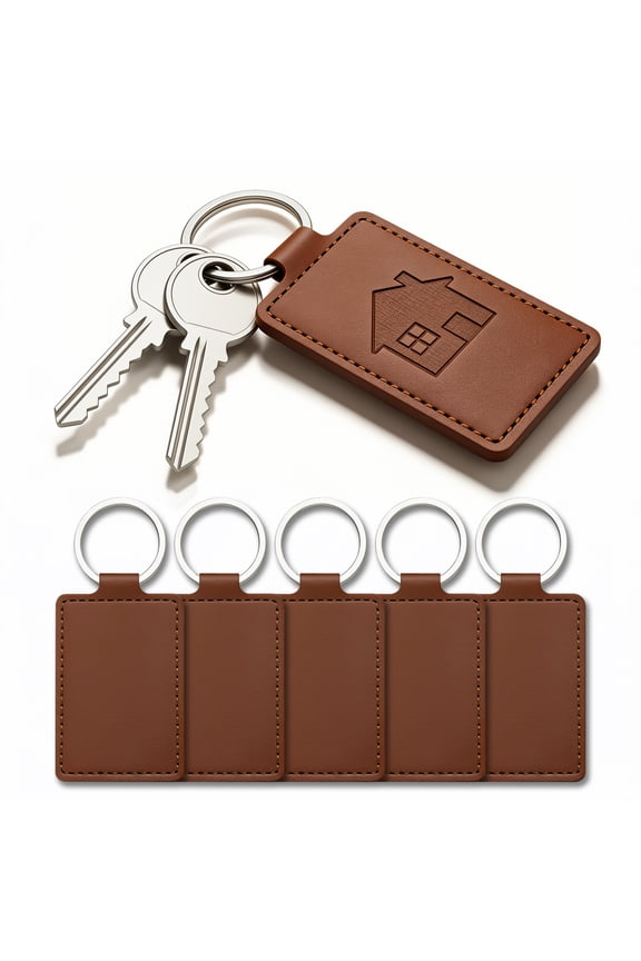 5Pcs Dark Brown Leather Keychains DIY IDTag Blank For Laser Cutting And Engraving