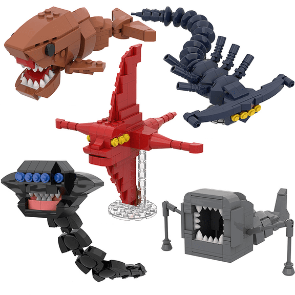 5Pcs Deep Sea Monster Building Blocks Set, Ocean Creature Model Kit, Game Inspired Collectible Toy, Birthday Gift for Teens and Adults 14 and Up