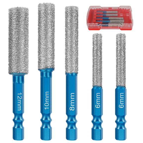 5Pcs Diamond Drill Bits Set Hex Shank Vacuum Brazed Tile Drill Bits 1/4 5/16 3/8 1/2 inch for Ceramic Glass Marble Granite Porcelain