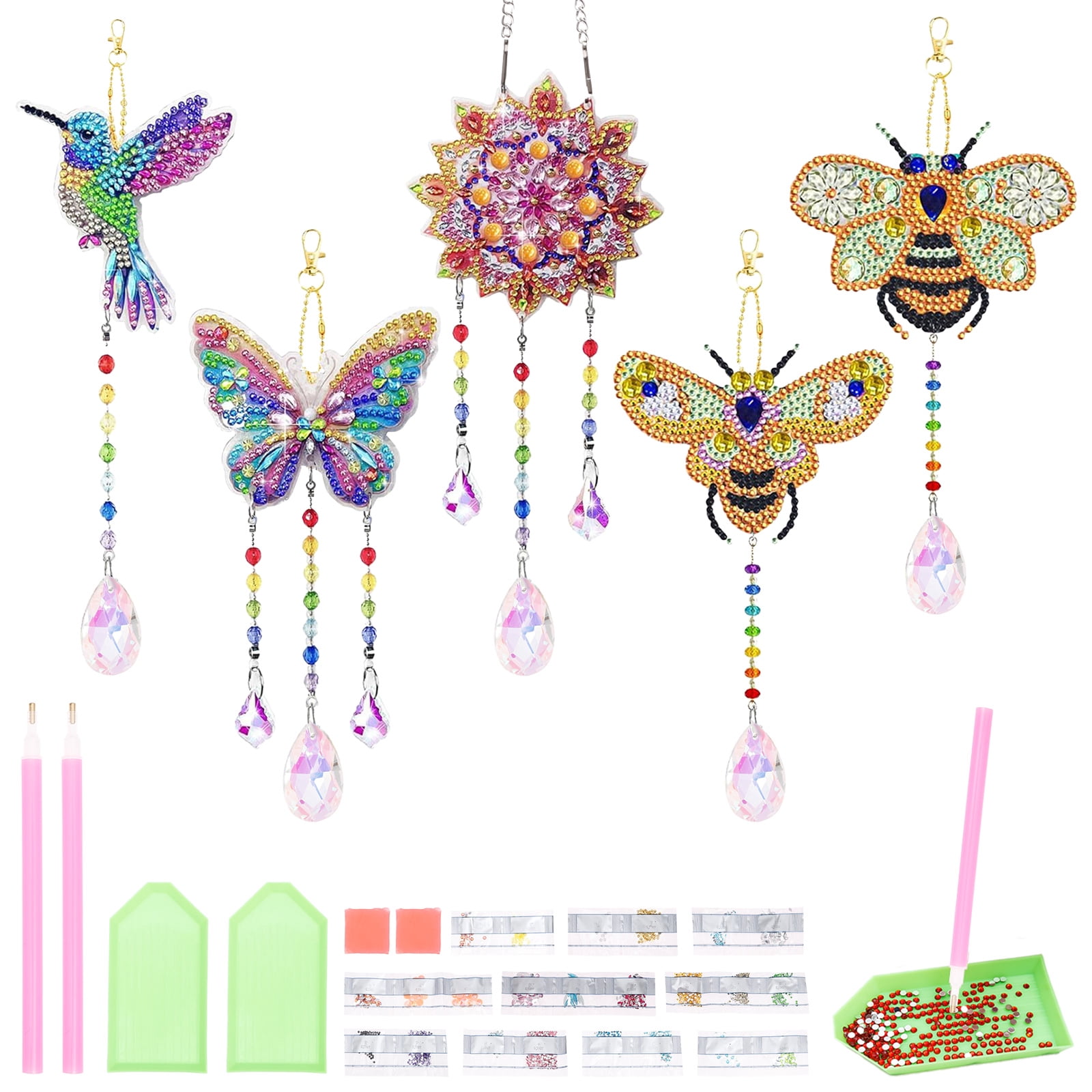 5Pcs Diamond art Kits for Kids/Adults, Crafts for Kids Ages 8-12, DIY Diamond Painting art Wind Chimes Crystal Window Suncatcher Craft, Birthday Gifts for 7 8 9 10 11 Year Old Girls