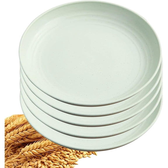 5Pcs Dinner Plates Wheats Straw Plates Set Unbreakable Reusable,Lightweight,Smooth Edge Plate Dishwasher & Microwave Safe (Green,12inch)